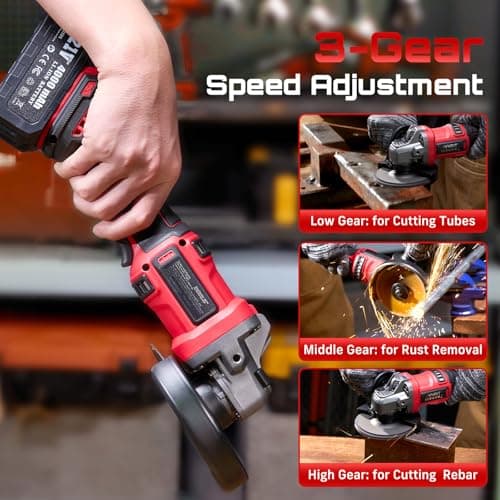 Avhrit Cordless Angle Grinder 4-1/2 Inch, 21V Brushless Battery Grinder Tool with 2×4.0Ah Batteries, Adjustable 3-speed with LED for Metal Cutting, Grinding, Rust Removal - Thumbnail 4