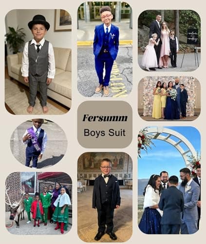 Fersumm Black Suits for Boys First Communion Outfit Kids Dress Clothes Boy's Formal Wedding Attire Church Graduation Suit Slim Fit Size 7 - Thumbnail 4