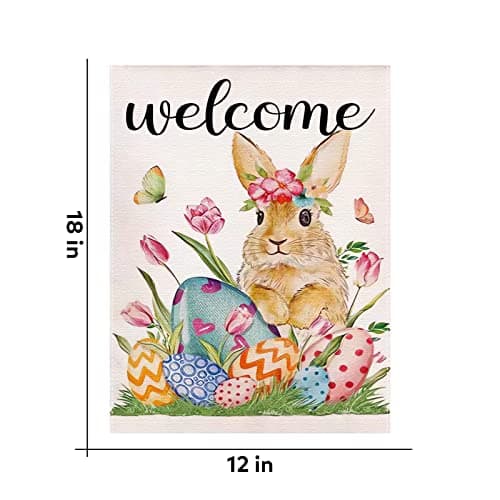 Easter Garden Flag, Welcome Bunny Garden Flag 12x18 Inch Double Sided, Spring Garden Flag for Outside, Burlap Yard Flag for Easter Outdoor Decorations - Thumbnail 3