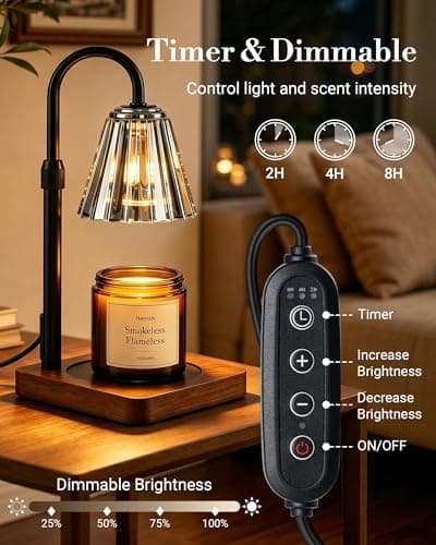 Marycele Vintage Candle Warmer Lamp with Timer Dimmer, Adjustable Height - Thumbnail 4