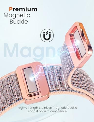 Crodi 2 Packs Nylon Loop Sport Bands Compatible with Apple Watch Band 44/45/46/49/42mm Women Men, Strong Magnetic Adjustable Straps for iWatch Series 11 10 9 8 7 6 5 4 SE/Ultra 3 2 1, Black&Pink Sand - Thumbnail 2