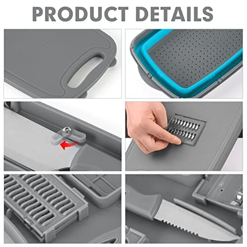 Camping Cutting Board, HI NINGER Collapsible Chopping Board with Colander, 9-In-1 Multi Chopping Board Kitchen Vegetable Washing Basket for Camper,Camping Gifts Camping Accessories for RV Campers - Thumbnail 4