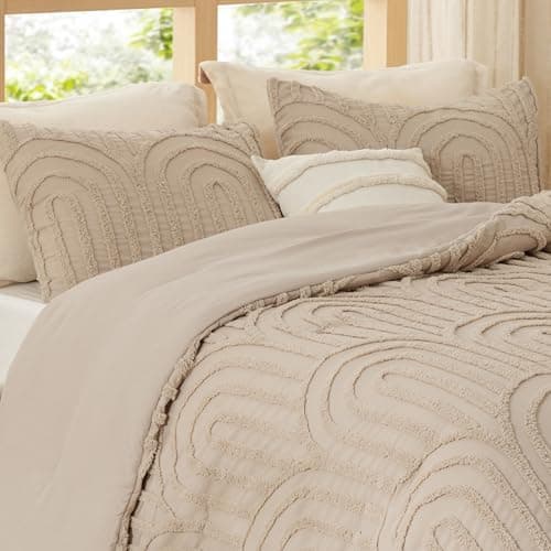 Bedsure Boho Tufted Khaki Twin/Twin XL Comforter, GentleSoft™ 2 Pieces Boho Farmhouse-Style Decor Bedding, Arch Bedding for All Seasons, 1 Bed Comforter, 1 Pillow Shams, 68x88 Inches - Thumbnail 4