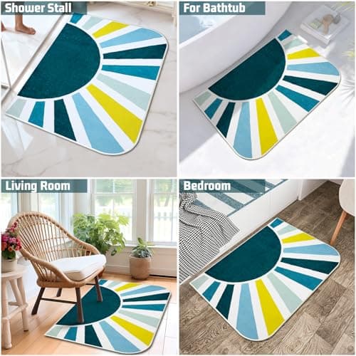 BLESWIN Bathroom Rug Mat 20x30, Soft Fluffy Rainbow Sun Bath Mats for Bathroom, Non Slip Machine Washable Bathmat for Shower Floor Tub Sink, Blue Green - Thumbnail 6