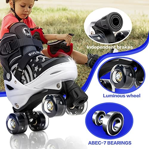 SULIFEEL Rainbow Unicorn 4 Size Adjustable Light up Roller Skates for Girls Boys for Kids (E Black, Medium - Big Kid) - Thumbnail 4