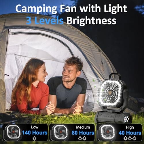 Portable Fan Rechargeable, 20000mAh Cordless Battery Powered Camping Fan with LED Light & Remote, 4 Speeds Wind, Timer, USB C, Hanging Hook, Oscillating Fans for Travel Tent, Camping Essentials - Thumbnail 3