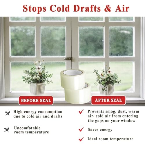 Dstorelhp Transparent Window Weather Sealing Tape, 2Inch x 262FT Clear Window Draft Isolation Sealing Film Tape, No Residue - Thumbnail 3