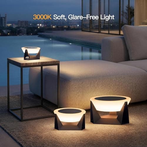 MVBT Large Solar Lantern, 3000K Outdoor Floor Lamp, Solar Outdoor Lights Waterproof, Dusk to Dawn Floor Lamps for Porch, Round Garden Floor Lanterns, Metal LED Patio Light for Yard Deck Pool Outside - Thumbnail 3