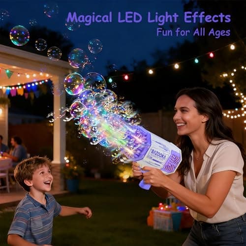 Petrella Toy Bubble Gun for Kids 69 Holes Bubble Machine for Toddlers 1-3 4-8 Girls Boys, Rechargeable Bazooka Bubble Blower Guns for Wedding Summer Outdoor Party with Bubble Solution - Thumbnail 3