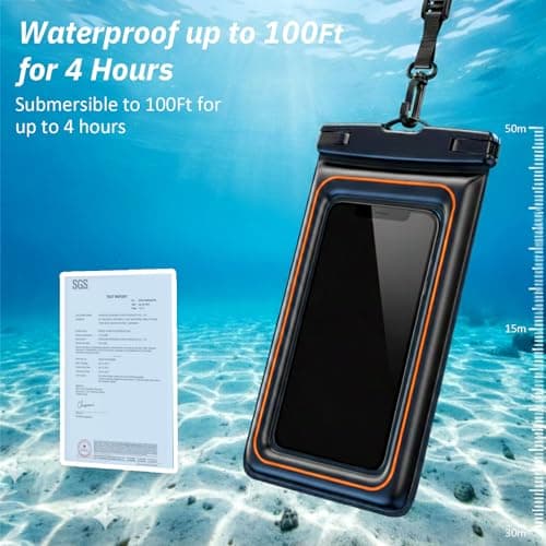 UOEPOWA Floating Waterproof Phone Case (2-Pack) - IP68-Rated Waterproof with Neck Strap, Suitable for Swimming and Outdoor Sports, Compatible with All 7.0-inch Models (Black) - Thumbnail 3