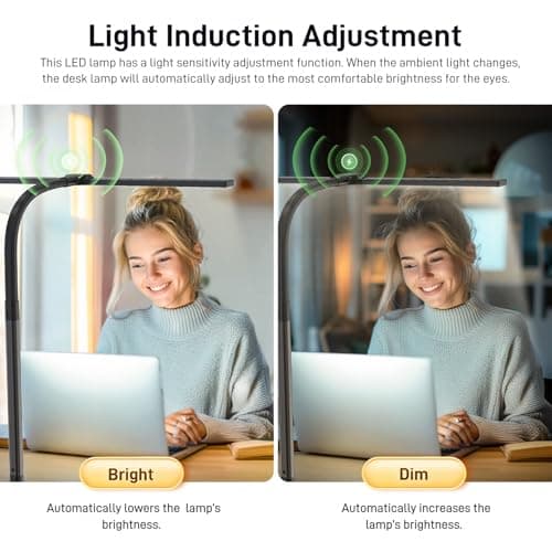 LED Desk Lamp for Home Office, Eye-Caring Desk Light with Clamp, 24W Double Head Architect Task Lamp Stepless Dimming, Flexible Gooseneck Bright Table Lamp for Study Reading Workbench Drafting - Thumbnail 5