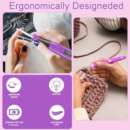 Counting Crochet Hook Set, Light Up Crochet Hooks with Ergonomic Handle, 24 Size Interchangeable Crochet Hooks Kit with Digital Counter, Crochet Hooks for Arthritic Hands, Gift for Beginners - Thumbnail 5