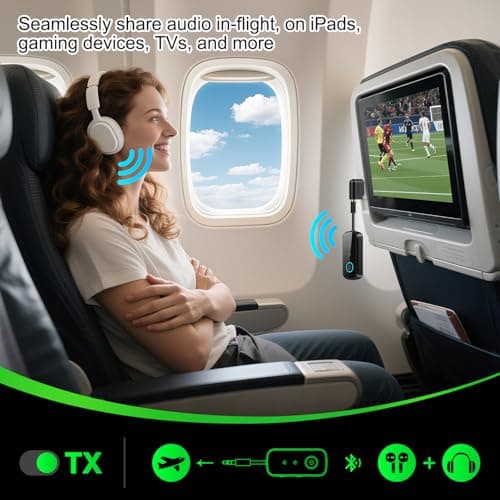 Premium Pro Bluetooth 5.4 Transmitter Receiver – Airplane Travel Essentials,aptX LL, 2-in-1 Wireless Adapter for TV/Flight/Gym, Works with 2 AirPods/Headphones, Bluetooth Receiver for Car/Home Stereo - Thumbnail 5