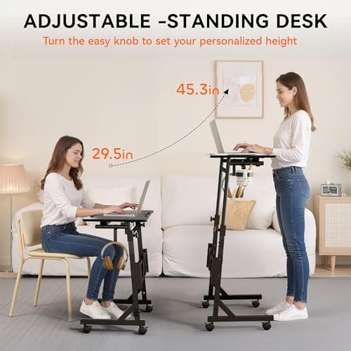 Oransail Small Standing Desk with Wheels, 29.5-45.3 Inch Adjustable Height, Portable Treadmill Desk, Rolling Computer Table for Walking Pad with a Cup Holder and a Hook - Thumbnail 4