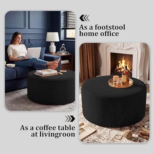 BSHOMGI Round Coffee Table Ottoman for Corduroy Cloud Sectional Couches in a Box Memory Foam Compressed Pouf Footstool Rest for Living Room, Bedroom, Makeup Room No Assembly Require(Black, 32") - Thumbnail 3