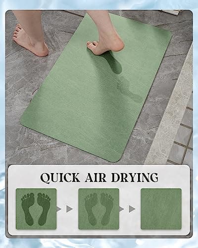 MontVoo -Bath Mat Rug-Rubber Backing Non Slip Quick Dry Absorbent Thin Bathroom Rugs Fit Under Door-Faux Suede Surface Bathroom Floor Mats-Shower Rug for in Front of Bathtub Shower Sage Green 17x27.5 - Thumbnail 3