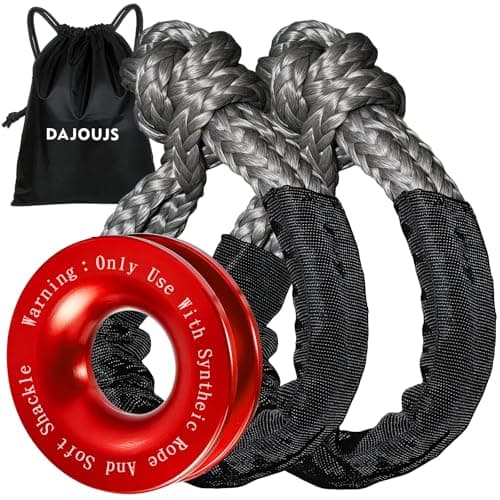 DAJOUJS Synthetic Soft Shackle Rope 1/2 Inch x 22 Inch Gray Recovery Tow Shackles with Red Recovery Ring 56,000lbs Breaking Strength Offroad Soft Shackle Recovery Kit for Truck, Jeep, SUV, UTV, ATV
