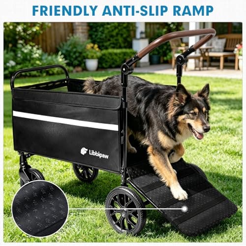 Libbipaw Dog Wagon for Medium & Large Dogs, Foldable All-Terrain Dog Stroller Wagon with Ramp, Adjustable Handle, One-Step Brake, Heavy Duty Pet Wagon (Black) - Thumbnail 3