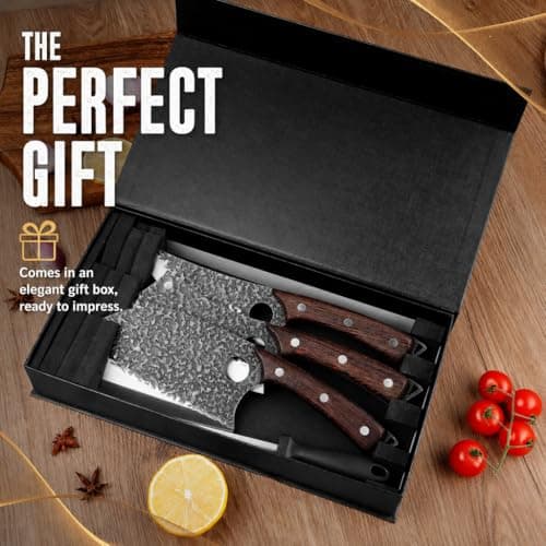Plys Forged Butcher Knife Set: Comfortable Handle for Long Use - 3PCS Viking Kitchen Knives Set for Mens - Handmade Cooking Meat Cleaver for Cutting and Chopping - Thumbnail 6