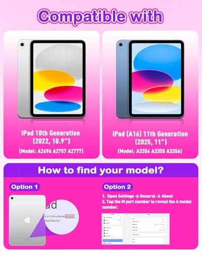 YIHE Shockproof Kids Case for iPad (A16) 11th Generation 11 Inch 2025/ iPad 10th Generation 10.9 inch 2022, Durable Protective Cover with Built-in Screen Protector & Stable Stand, Pink Purple - Thumbnail 2