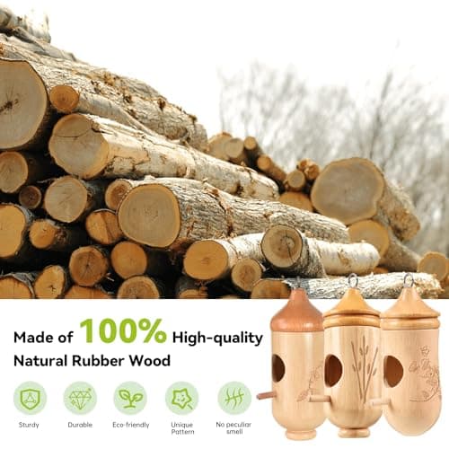 Hummingbird House, Solid Wood Hummingbird Houses for Outside-Exquisitely Handcrafted Birdhouse with Ribbon and String Hanging Kit, Durable Garden Decor, Perfect Gardening Gift (Style-ABC, 3 Pack) - Thumbnail 5