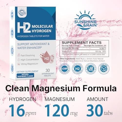 Molecular Hydrogen (H2) Tablets with 120mg Magnesium – 16 PPM Hydrogen Water Tablets for Water, Advanced Hydrogen Technology, Antioxidant Support, Natural Raspberry Flavor, 30 Tablets - Thumbnail 2