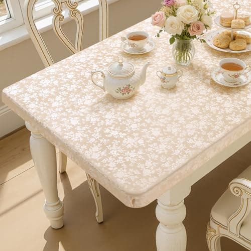 Smiry Rectangle Picnic Table Cloth, Elastic Waterproof Fitted Heavy Duty Vinyl Tablecloths, Wipeable Washable Table Covers for Kitchen, Dining, Camping, Outdoor (Beige, 30" X 72") - Image 1