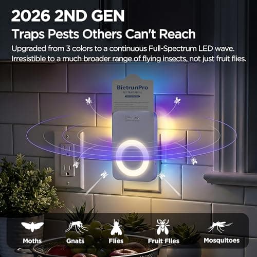 Flying Insect Traps+5 Refill Cartridges, 2026 2nd Gen, UV/Blue/Yellow Light Plug in Fly Trap & Indoor Bug Catcher for Gnats, No-Mess Bug Zapper, House & Fruit Flies, 7 * 24hrs Pest Control - Thumbnail 2