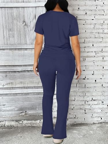 STOLKISS Lounge Sets for Women 2 Piece Summer Casual Crewneck Jogger Workout Outfits Short Tops Long Pants Sweatsuit Leggings Sets Blue M - Thumbnail 4