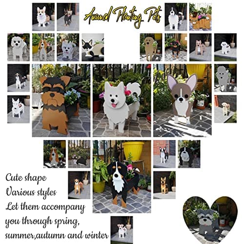 strolfay Grey and White Pomeranian Dog Planter, Cute Animal Shaped Plant Pot, Dog Flower Pot, Gifts for Women & Pet Lovers, Indoor Outdoor Garden Home Office Decor, 9.45 x 6.65 x 12.13 Inches - Thumbnail 6