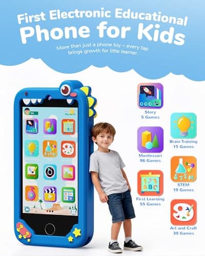 KOKODI 4 Inch Kids Smart Phone, Touchscreen HD Dual Camera Cell Phone for Children, Birthday Gifts Dinosaur Learning Toys for Boys 3-10, First Preschool EducationToy with 200+ Games，Powered by Android - Thumbnail 2