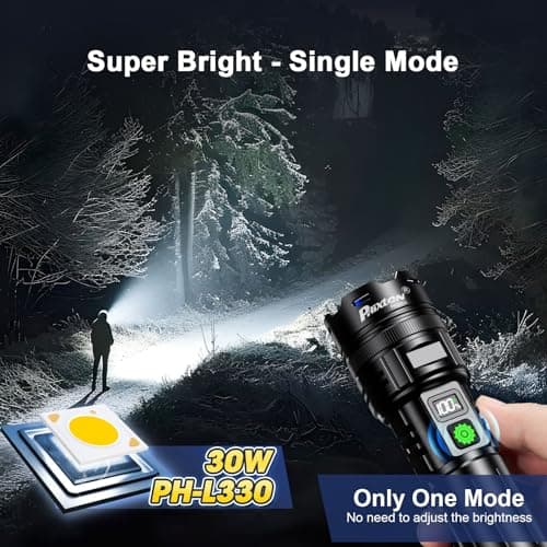 Rechargeable Flashlights 10000 High Lumens Single One Mode Super Bright, High Powered LED Flashlight USB C, High Beam 3280 ft Long Lasting Powerful Heavy Duty Strong Flash Light For Security Hiking - Thumbnail 2