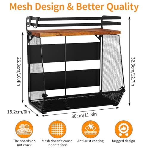 Couwilson Magnetic Shelf for Fridge with Wood Lid - Magnetic Spice Rack for Refrigerator， Mesh Design Large Shelf Basket, Shelves for Kitchen Pantry Storage Organizer for Food Fruit Veg (1Pack) - Thumbnail 2