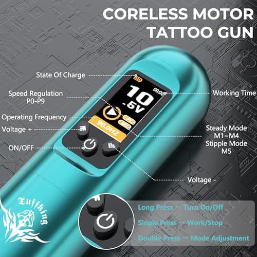 Tuffking Tattoo Machine Kit Rotary Wireless Tattoo Gun Kit with 20pcs Extra Smooth Cartridge Needles Practice Skin Tattoo Supplies for Beginners & Professional Artists - Thumbnail 3