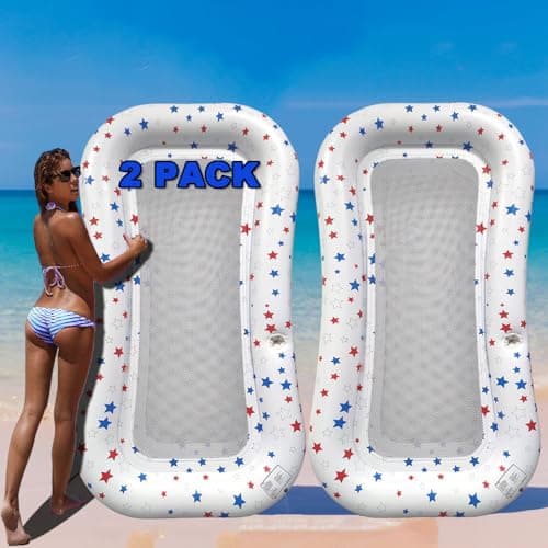 POORAFTERS 2 Pack White Ultra-Comfort Cooling Pool Float Lounge Extra-Large Fabric-Covered Inflatable Raft with Cup Holder Floating Lounger for Adults Beach Pool Lake Summer Relaxation Essential - Image 1