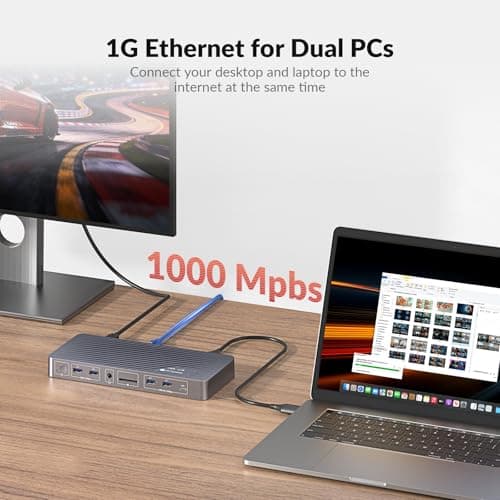 AV Access KVM Switch Docking Station for MacBook Desktop PC, USB C KVM Switch 2 Monitors 2 Computers, 4K Dual HDMI Displays, Plug&Play, Ethernet, 100W Power Delivery, EDID Emulation - Thumbnail 5