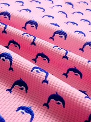 JEMLDL Golf Polo Shirts for Men Dry Fit Summer Short Sleeve Performance Moisture Wicking Casual Printed Collared Polo Shirt Pink Dolphin Ocean XL - Thumbnail 4