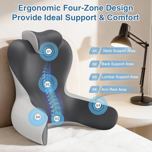 Reading Pillow for Sitting in Bed, 22”H Bed Rest Pillows with Arms, Back Pillows for Sitting Up, Ergonomic Lumbar Support Cushion for Reclining, Gaming, Work, Resting, Watching TV, (Grey&Darkgrey) - Thumbnail 3