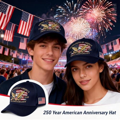 SOIMOE 250 Anniversary USA Hat for Men Women,Eagle Printed Adjustable Baseball Cap,Patriotic 250th Hat for Husband,Veteran(Blue) - Thumbnail 5