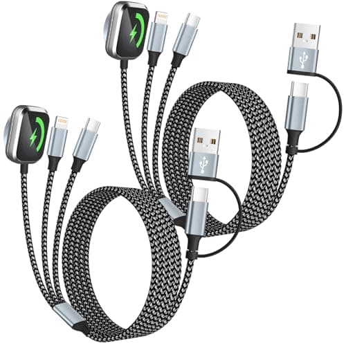 MPATIBY Travel Essentials, 3 in 2 UB A/USB C Cable for Watch Charger, Multi Phone Charging Cable/Cord for All Devices for iWatch Ultra/SE/10-1, Phone16 15 14, Android, iPads, More (2Packs 5FT)
