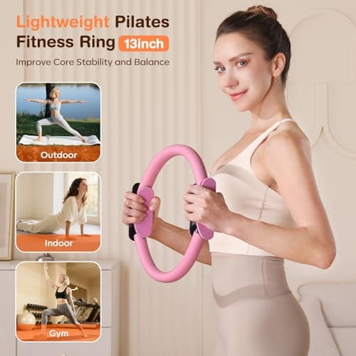 Vanlgs Pilates Kit 13Pcs Home Pilates Essentials Workout Kit with 13" Ring, 10" Ball and Resistance Bands for Women at Home Pilates Equipment Set for Beginners（Pink） - Thumbnail 2