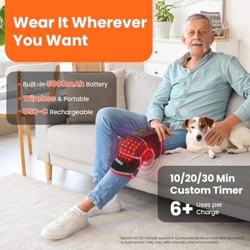 Keneo Red Light Therapy Knee Brace with Vibration Massage - 660nm & 850nm Infrared Light Therapy for Knee Pain Relief, 3 Heat Levels, 3 Massage Modes, Wireless & 5000mAH Rechargeable (Grey) - Thumbnail 6