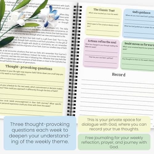 Bible Study Guide in a Year for Women, 52-week Guided Bible Prayer Journal Daily Devotional Notebook with Bookmark for Adult, Journaling Bibles Study Supplies Accessories Christian Gifts (A4) - Thumbnail 6