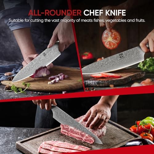 【Deal】 8 Inch Chef Knife, Damascus Kitchen Knife with AUS-10 Japanese Super Steel Core, 11 Degree Ultra Sharp Japanese Cooking Knife, Ergonomic G10 Handle & Gift Box for Professional Home BBQ - Thumbnail 6