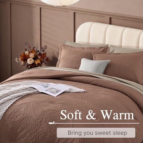 Geniospin Twin Comforter Set - 5 Pieces Brown Textured Bed in Bag, Twin Bedding Sets with Comforter, Sheets, Pillowcases & Shams, All Season Brown Bedding - Thumbnail 3