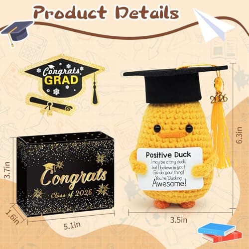 IrichBa Graduation Gifts Set Class of 2026 - Inspirational Positive Duck with Cap and Greeting Card – Handmade Emotional Support Funny Pickle for Her Girls Him Boys High School College - Thumbnail 3