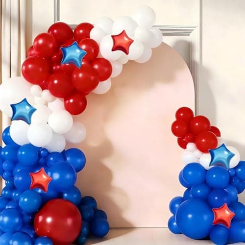 Red White Blue Balloon Garland Arch Kit 160Pcs Red White Blue Latex Balloons with Star Foil Balloons for 4th of July Nautical Patriotic Baseball Birthday Party Decorations - Image 1