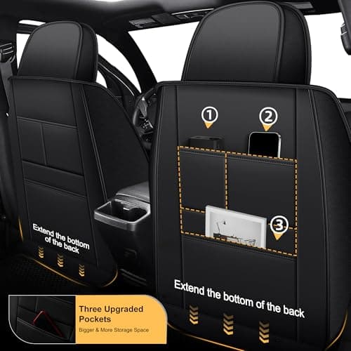 BELBUS Full Toyota Tacoma 2024 2025 2026 Seat Covers Faux Leather Truck Seat Covers Full Set Pick-up Double Cab SR,SR5,TRD Sport,TRD Off-Road,Fully Covered Car Seat Protector(5 Seats, Black) - Thumbnail 5