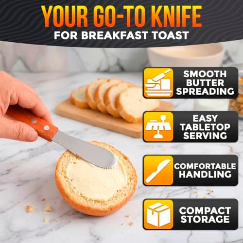 Butter Spreader Knife Set of 4 with Wood Handle - Butter Knives for Cream Cheese, Jam, Jelly, Cheese Board, Charcuterie, Bagel, Sandwich, Toast - 4 Inch Stainless Steel Wide Blade, Hand Wash Only - Thumbnail 4