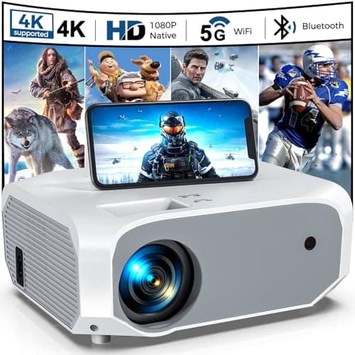 Projector with 5G WiFi and Bluetooth Native 1080P 4K Support, Outdoor Movie Projector, Portable Home Theater Projector for iOS/Android/TV Stick/Laptop/HDMI/USB - Image 1